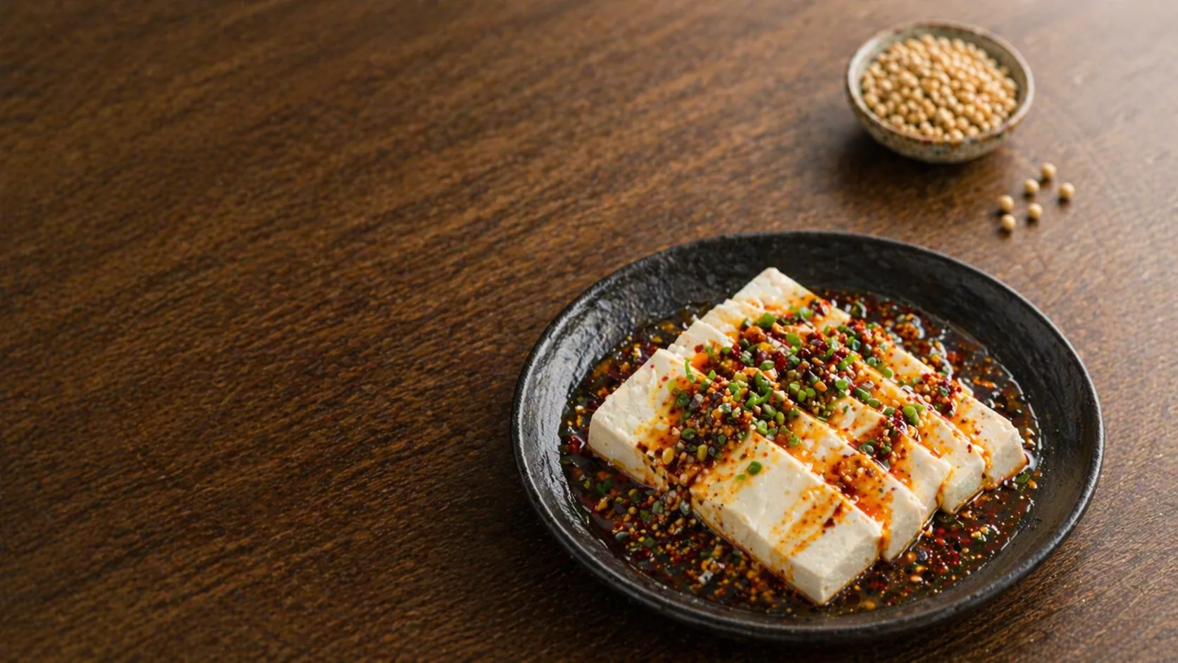 Tofu cubes with chopsticks